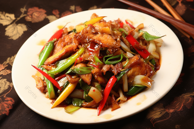 中式美食爆炒猪头肉特写实拍,高清,摄影图,摄影图片,图片大全,摄影图免费下载